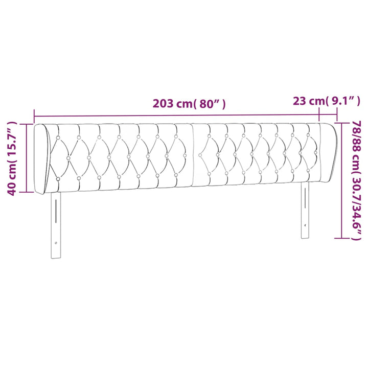 sengegavl med kanter 203x23x78/88 cm stof mørkegrå
