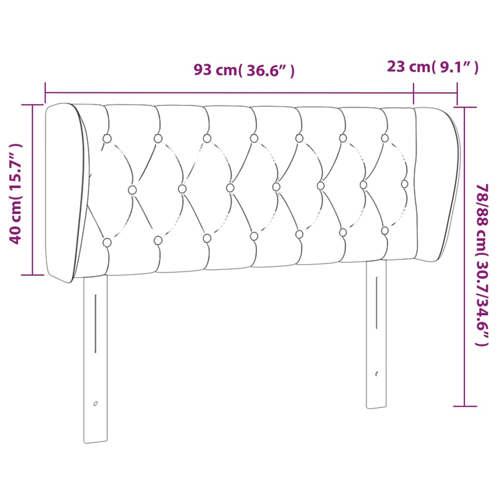 sengegavl med kanter 93x23x78/88 cm fløjl mørkegrå