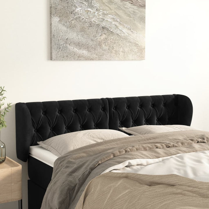 sengegavl med kanter 163x23x78/88 cm fløjl sort