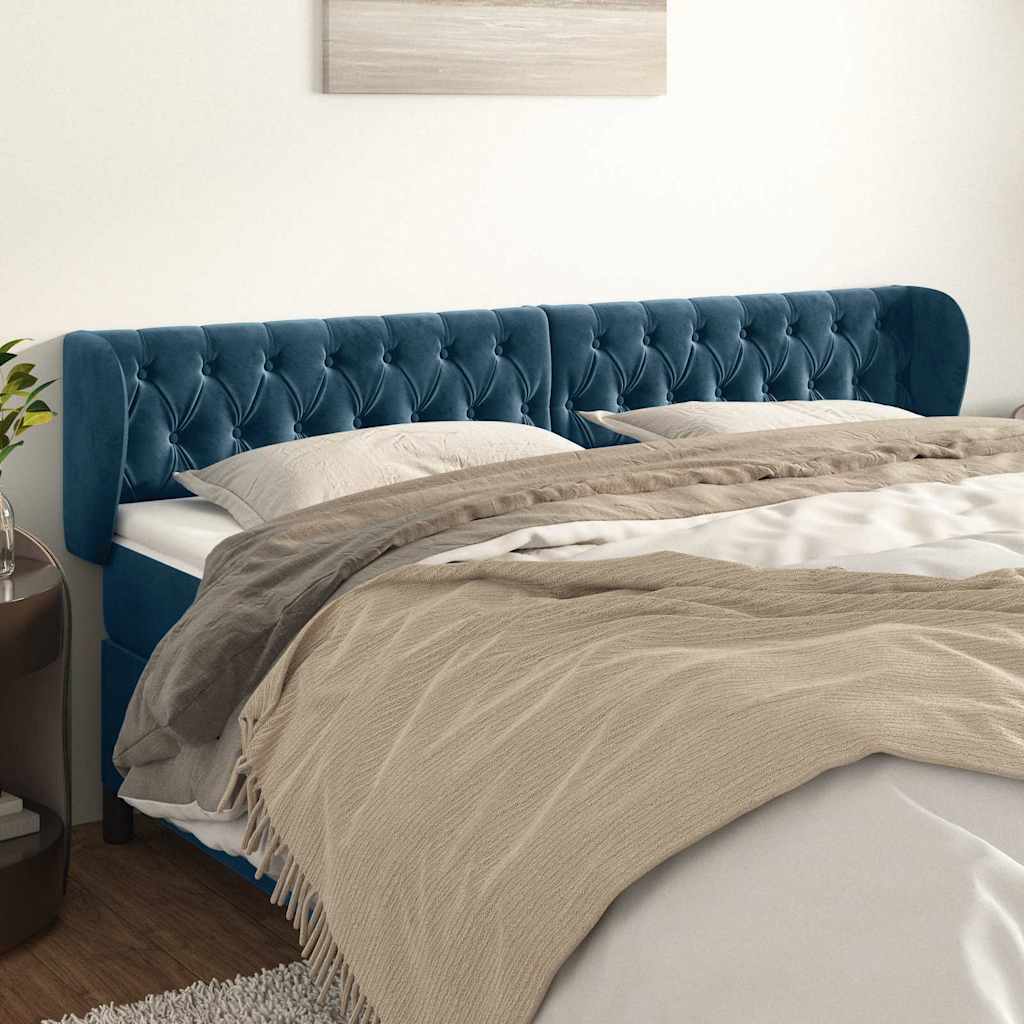 sengegavl med kanter 183x23x78/88 cm fløjl mørkeblå