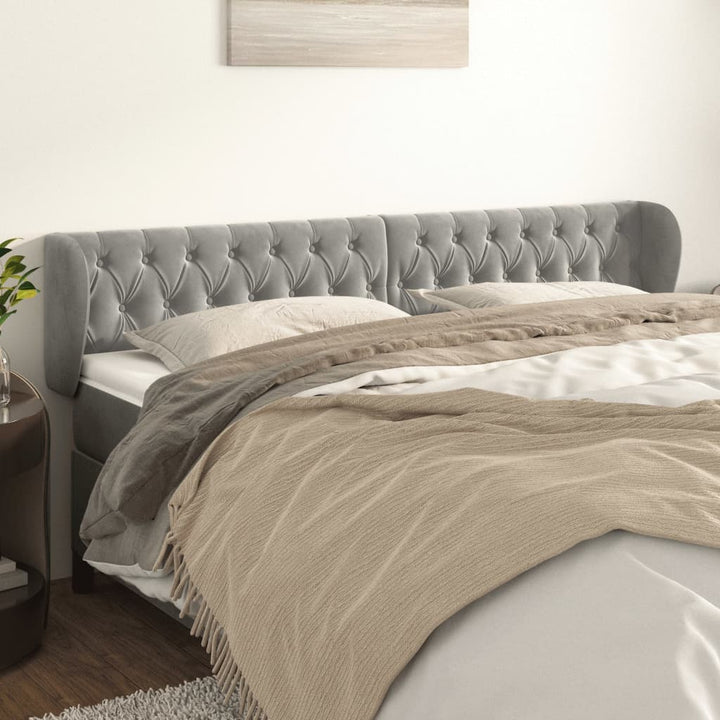 sengegavl med kanter 203x23x78/88cm fløjl lysegrå