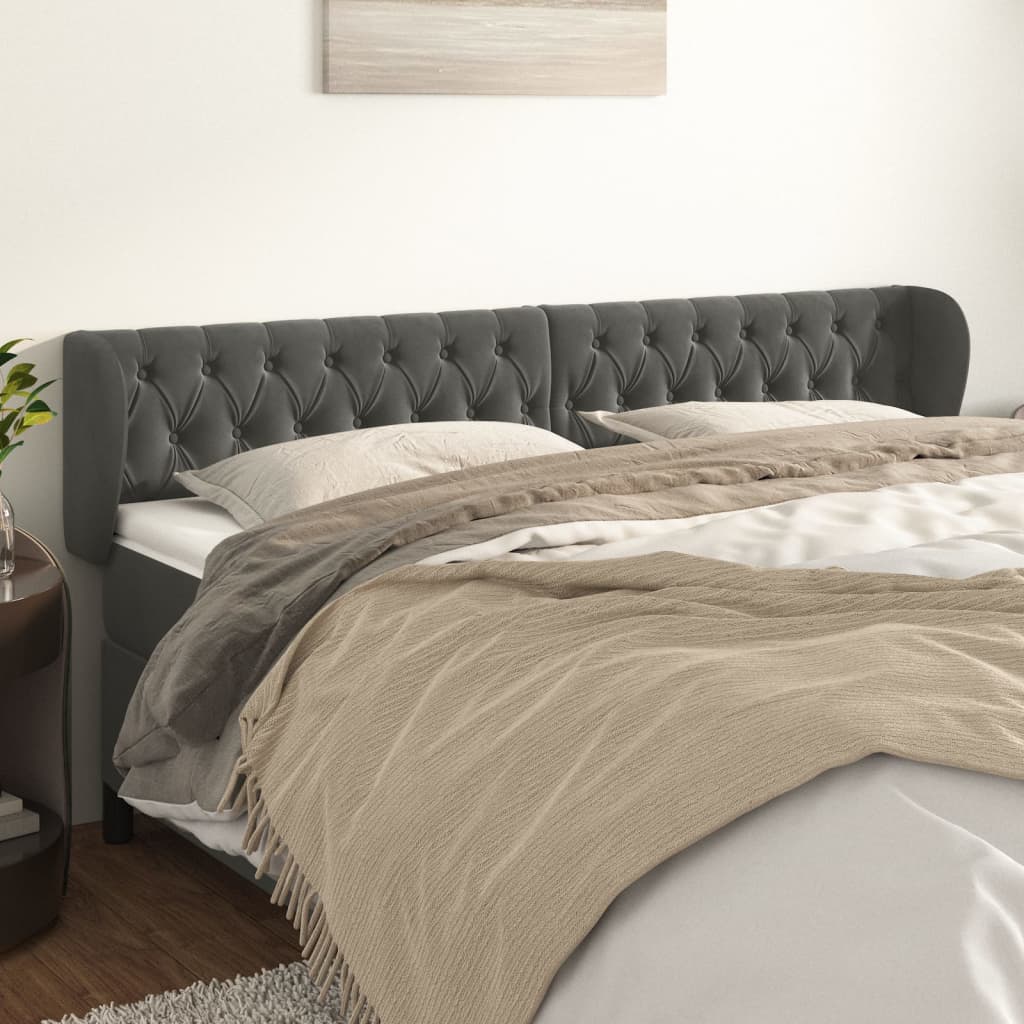 sengegavl med kanter 203x23x78/88 cm fløjl mørkegrå