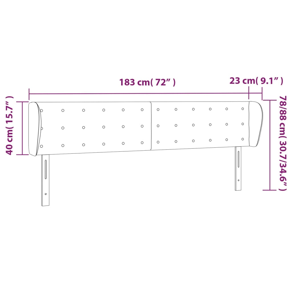 sengegavl med kanter 183x23x78/88 cm stof sort
