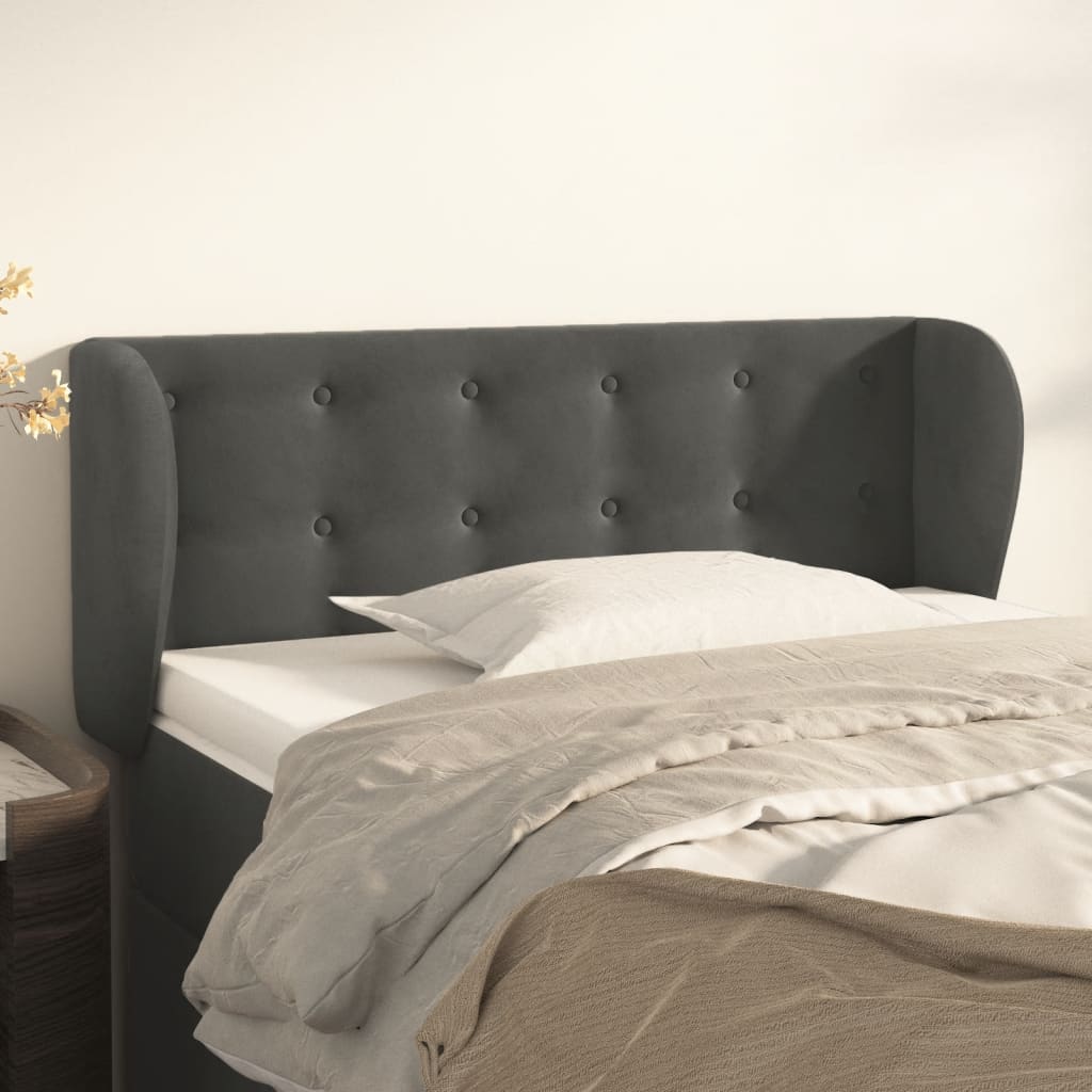 sengegavl med kanter 83x23x78/88 cm fløjl mørkegrå