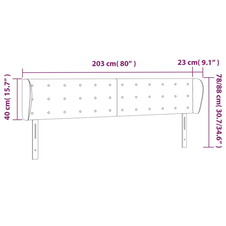 sengegavl med kanter 203x23x78/88 cm fløjl mørkegrå