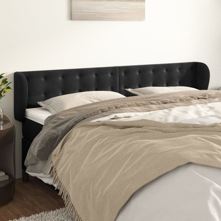 sengegavl med kanter 203x23x78/88 cm fløjl sort
