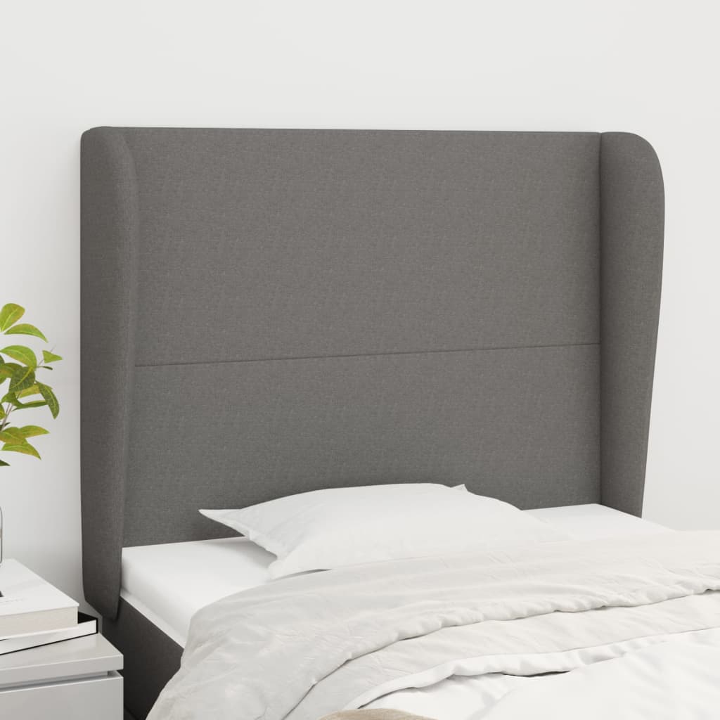sengegavl med kanter 83x23x118/128 cm stof mørkegrå