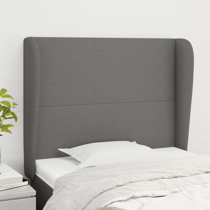 sengegavl med kanter 83x23x118/128 cm stof mørkegrå