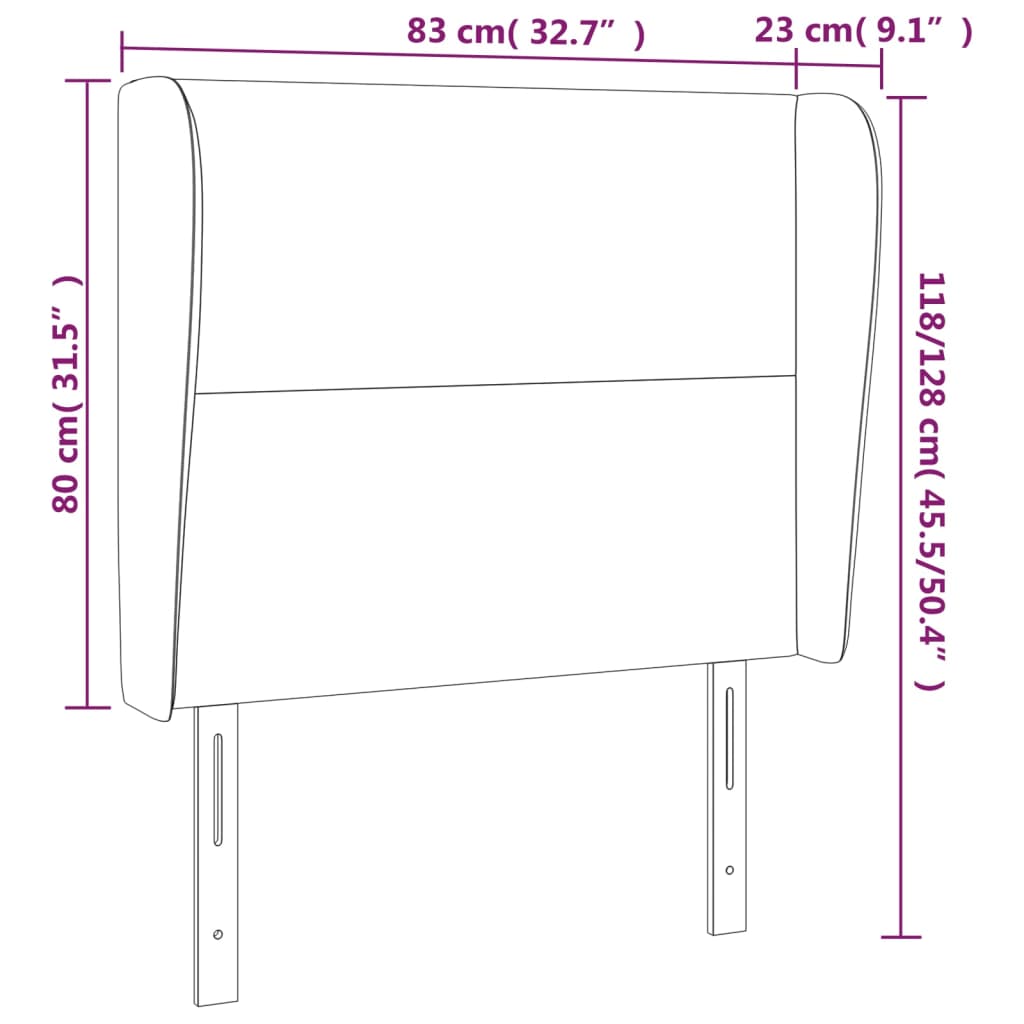 sengegavl med kanter 83x23x118/128 cm stof gråbrun