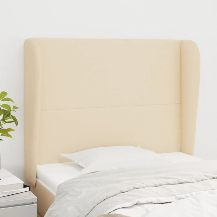 sengegavl med kanter 83x23x118/128 cm stof cremefarvet