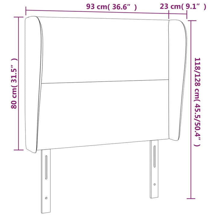sengegavl med kanter 93x23x118/128 cm stof lysegrå