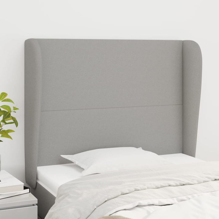 sengegavl med kanter 93x23x118/128 cm stof lysegrå