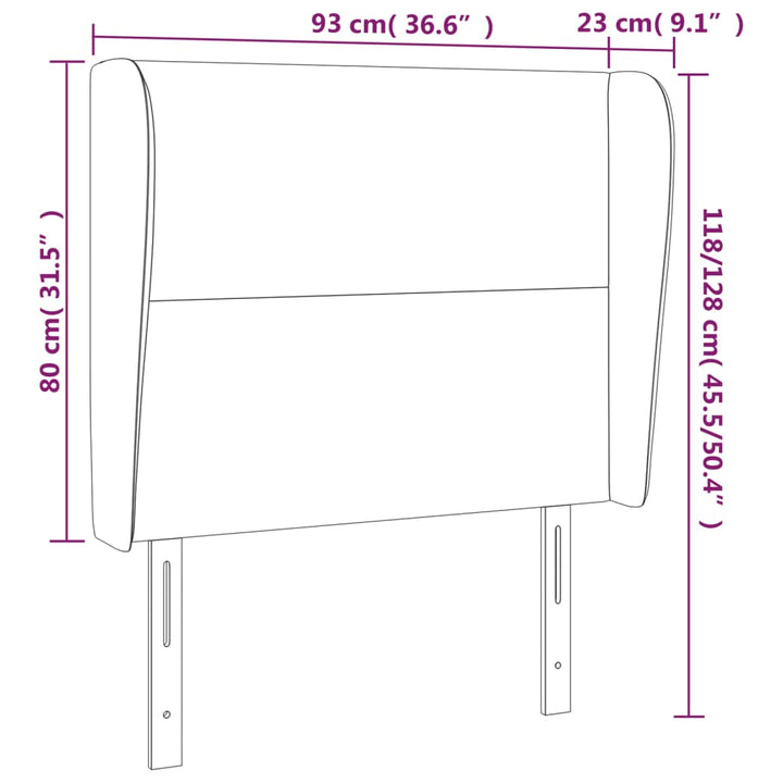 sengegavl med kanter 93x23x118/128 cm stof mørkegrå