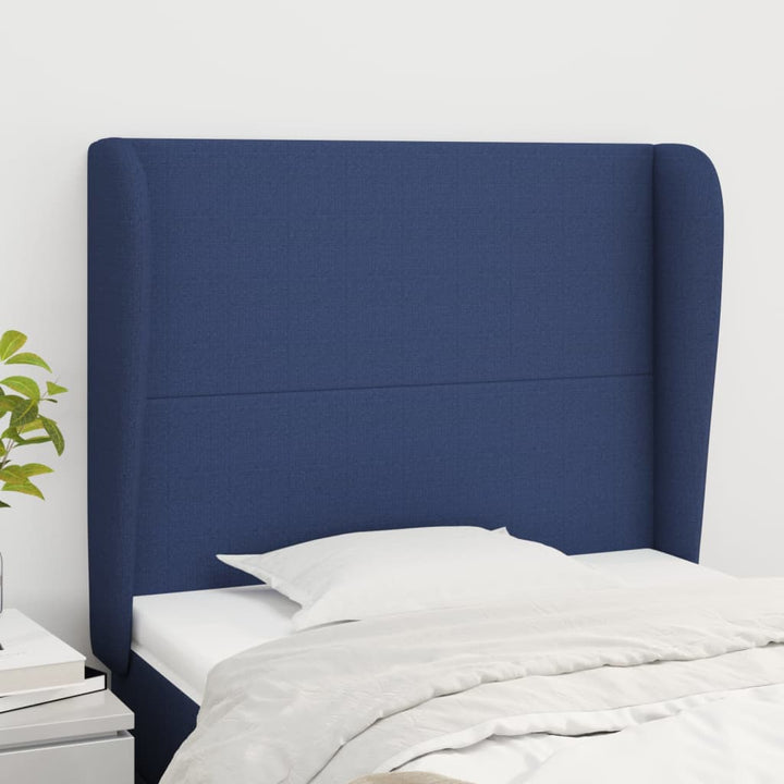 sengegavl med kanter 93x23x118/128 cm stof blå