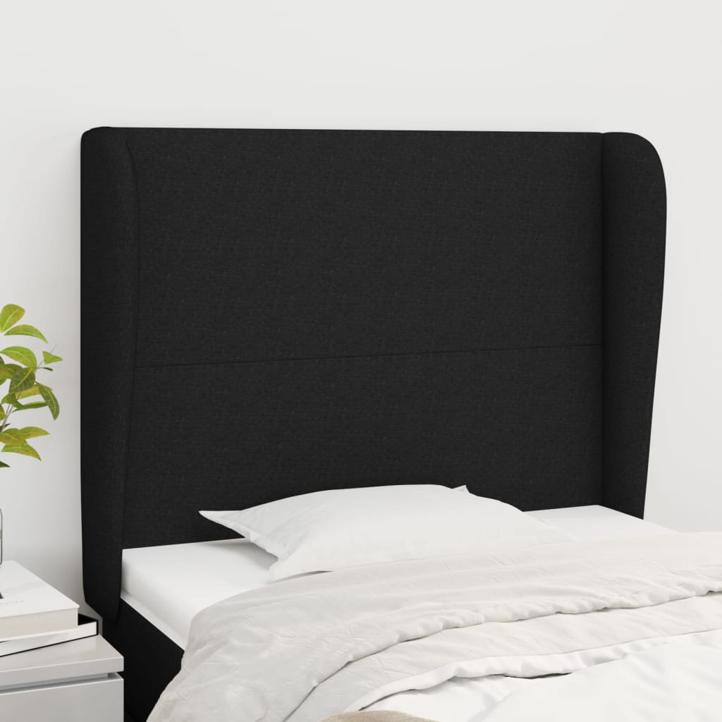 sengegavl med kanter 103x23x118/128 cm stof sort