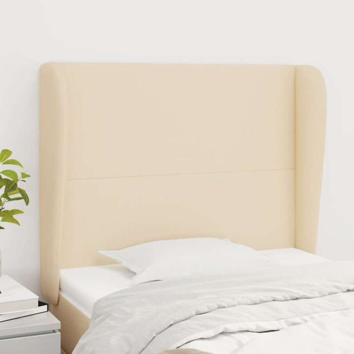 sengegavl med kanter 103x23x118/128 cm stof cremefarvet