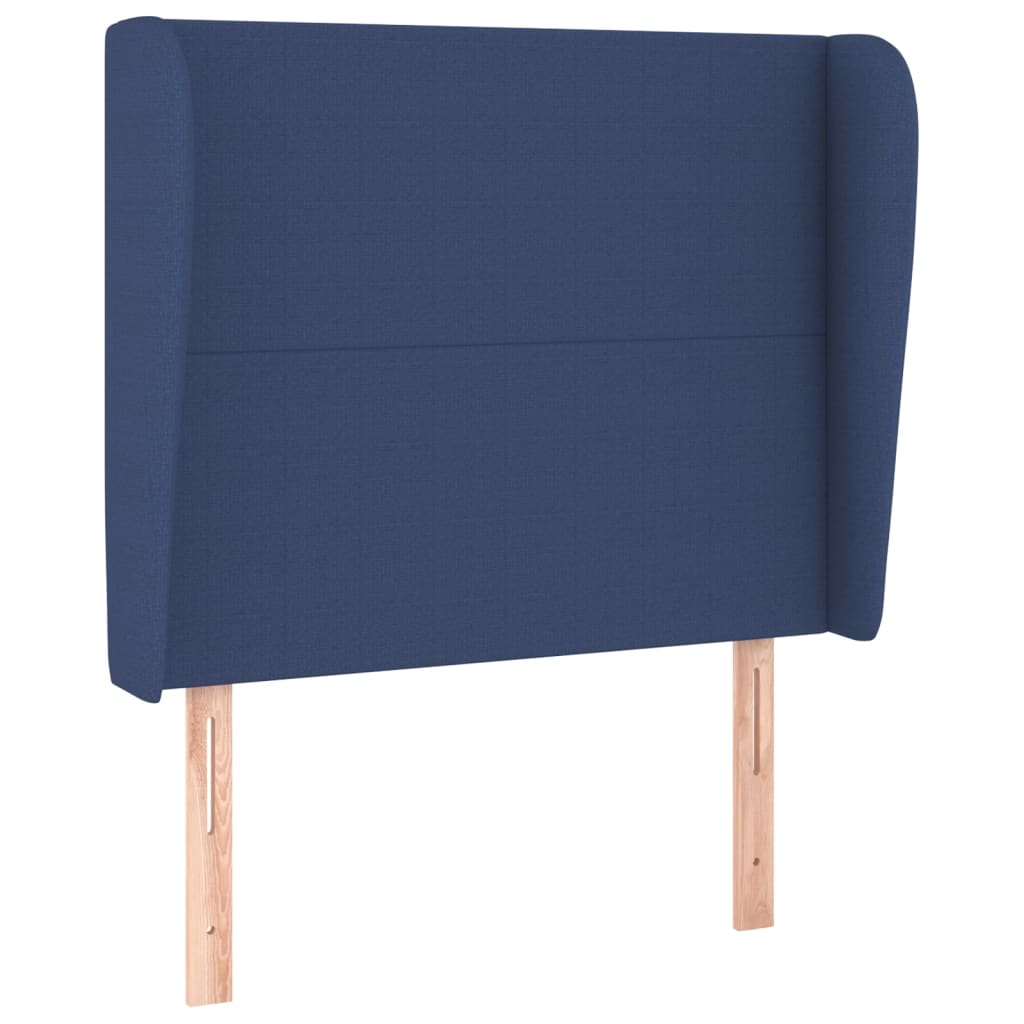 sengegavl med kanter 103x23x118/128 cm stof blå