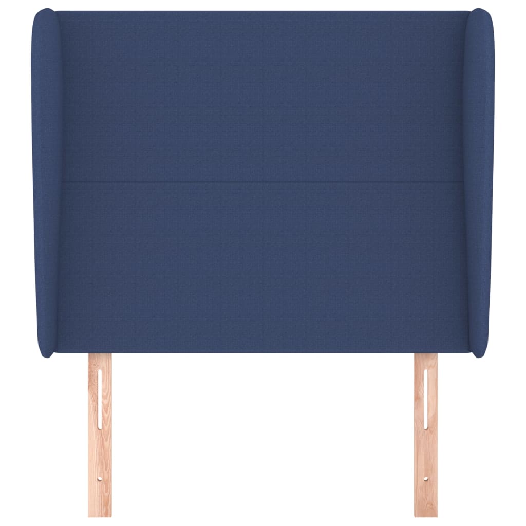 sengegavl med kanter 103x23x118/128 cm stof blå