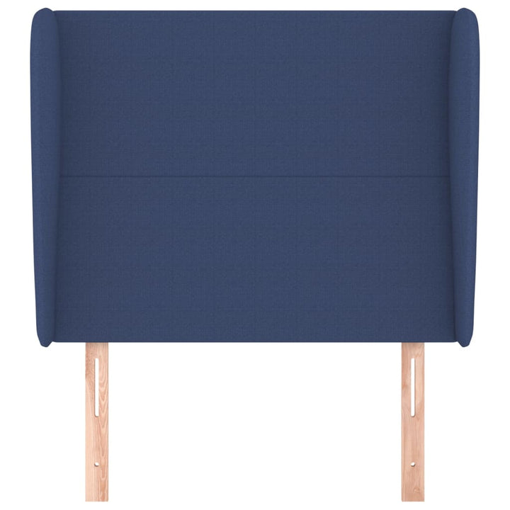 sengegavl med kanter 103x23x118/128 cm stof blå