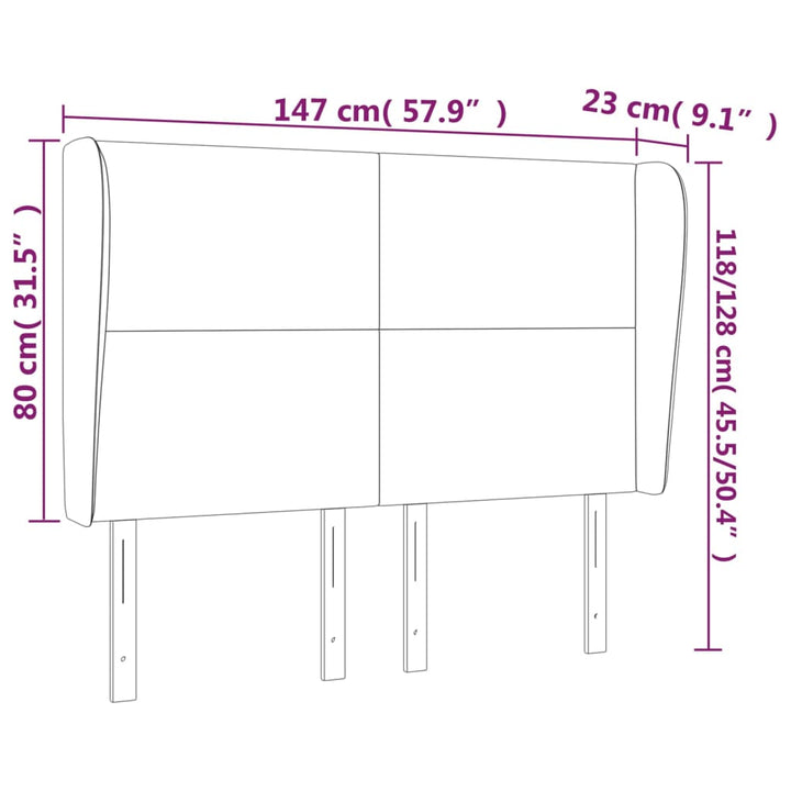 sengegavl med kanter 147x23x118/128 cm stof sort