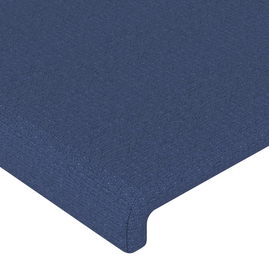 sengegavl med kanter 147x23x118/128 cm stof blå