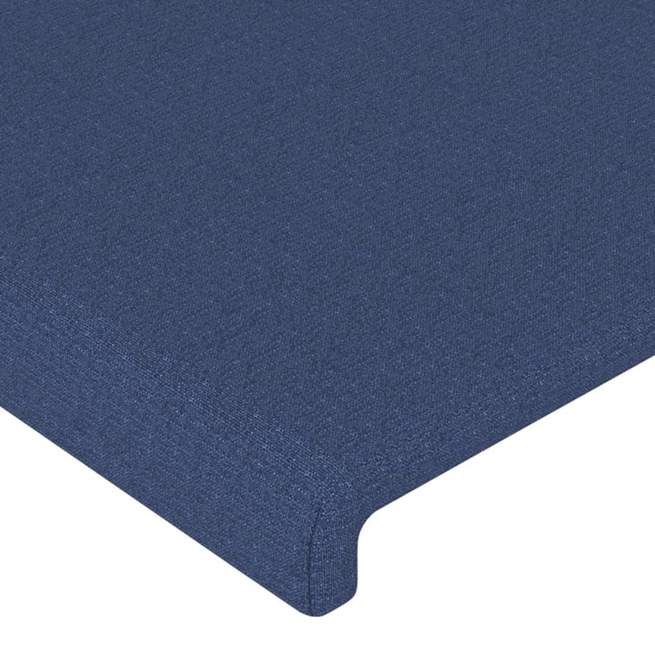 sengegavl med kanter 147x23x118/128 cm stof blå