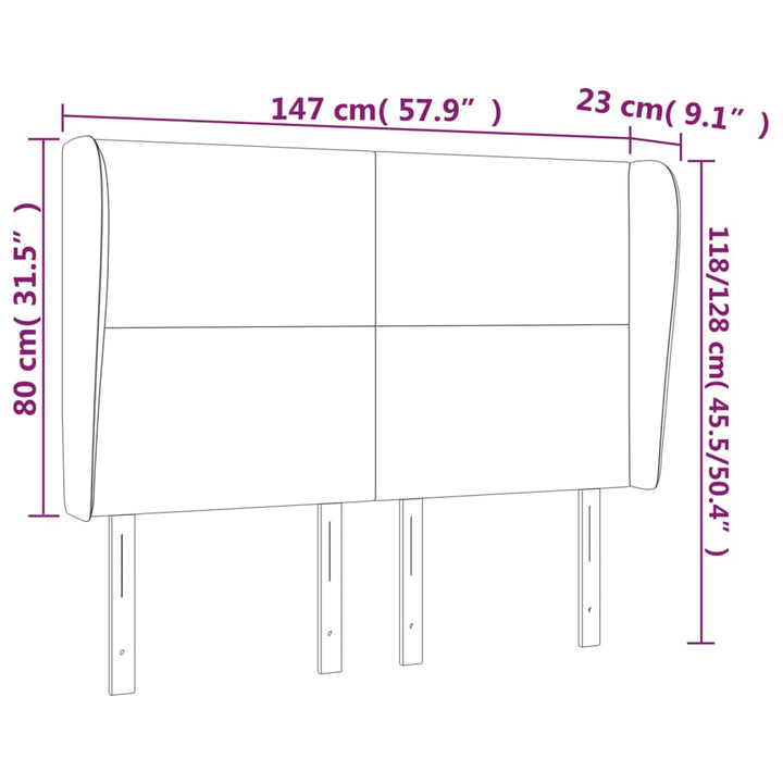 sengegavl med kanter 147x23x118/128 cm stof blå