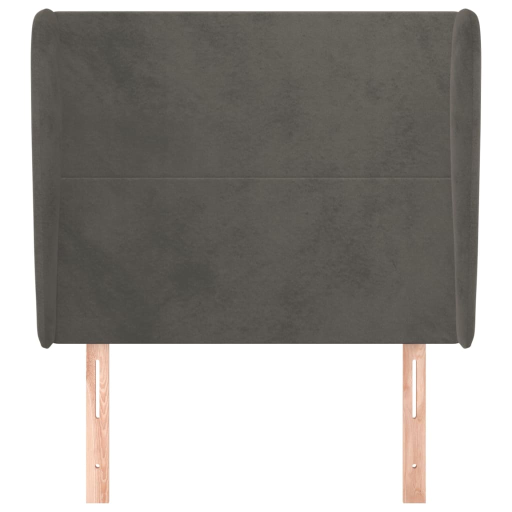 sengegavl med kanter 83x23x118/128 cm fløjl mørkegrå