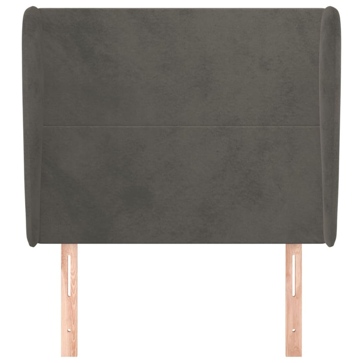 sengegavl med kanter 83x23x118/128 cm fløjl mørkegrå