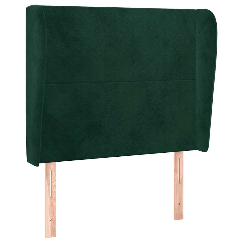 sengegavl med kanter 93x23x118/128 cm fløjl mørkegrøn