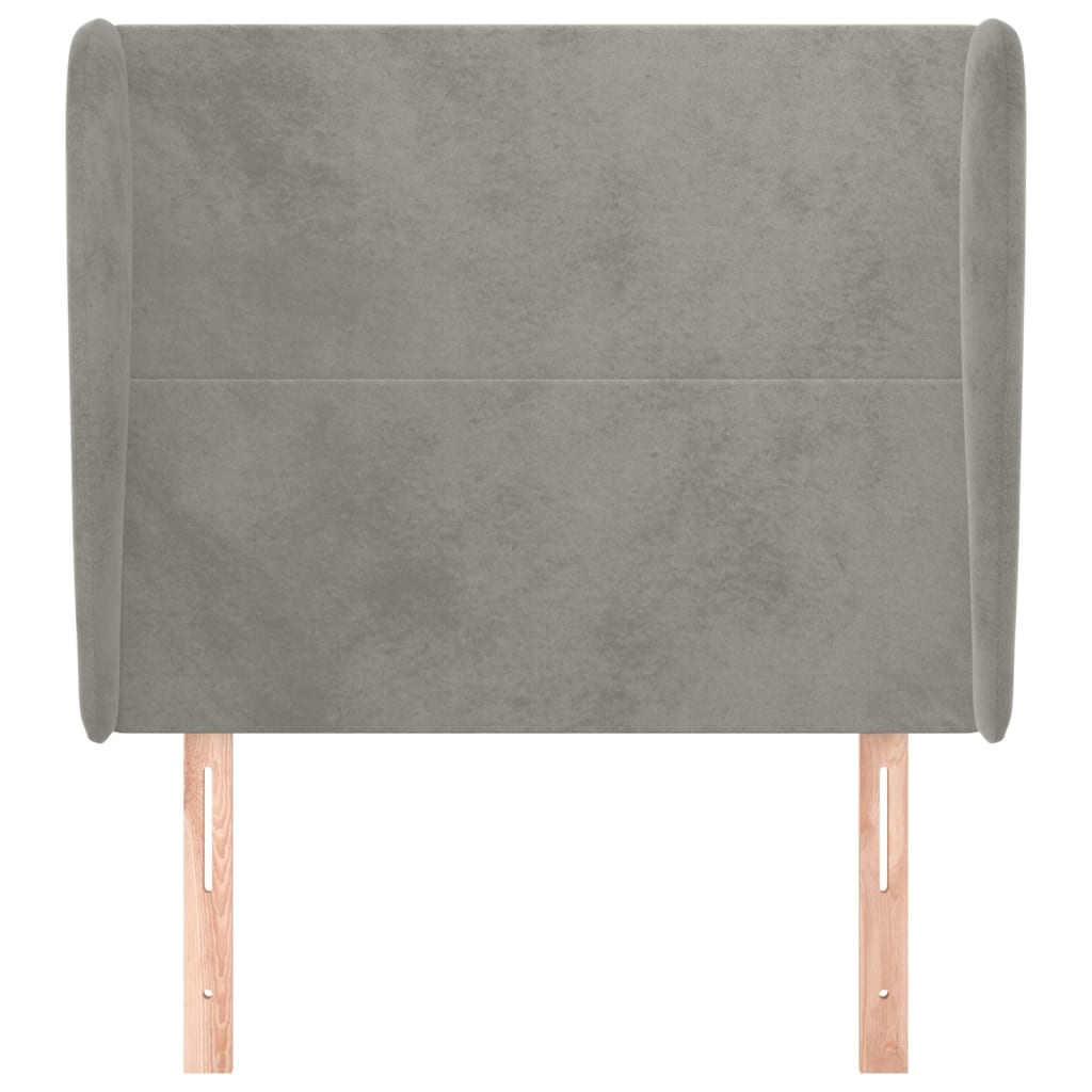 sengegavl med kanter 103x23x118/128 cm fløjl lysegrå