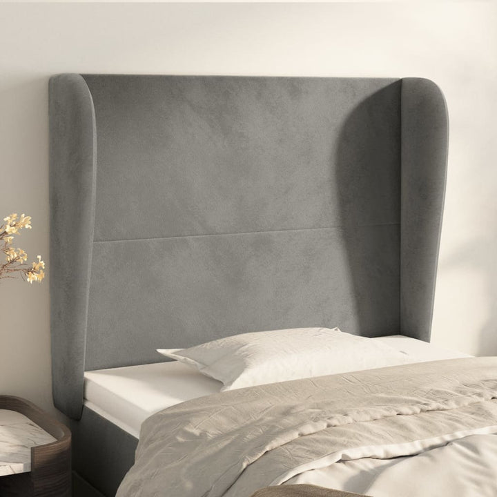 sengegavl med kanter 103x23x118/128 cm fløjl lysegrå