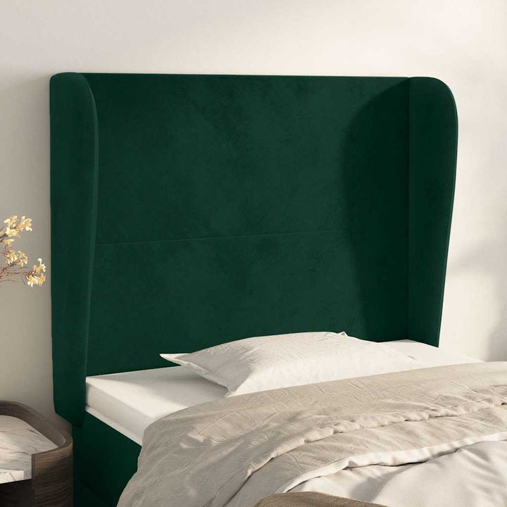 sengegavl med kanter 103x23x118/128 cm fløjl mørkegrøn
