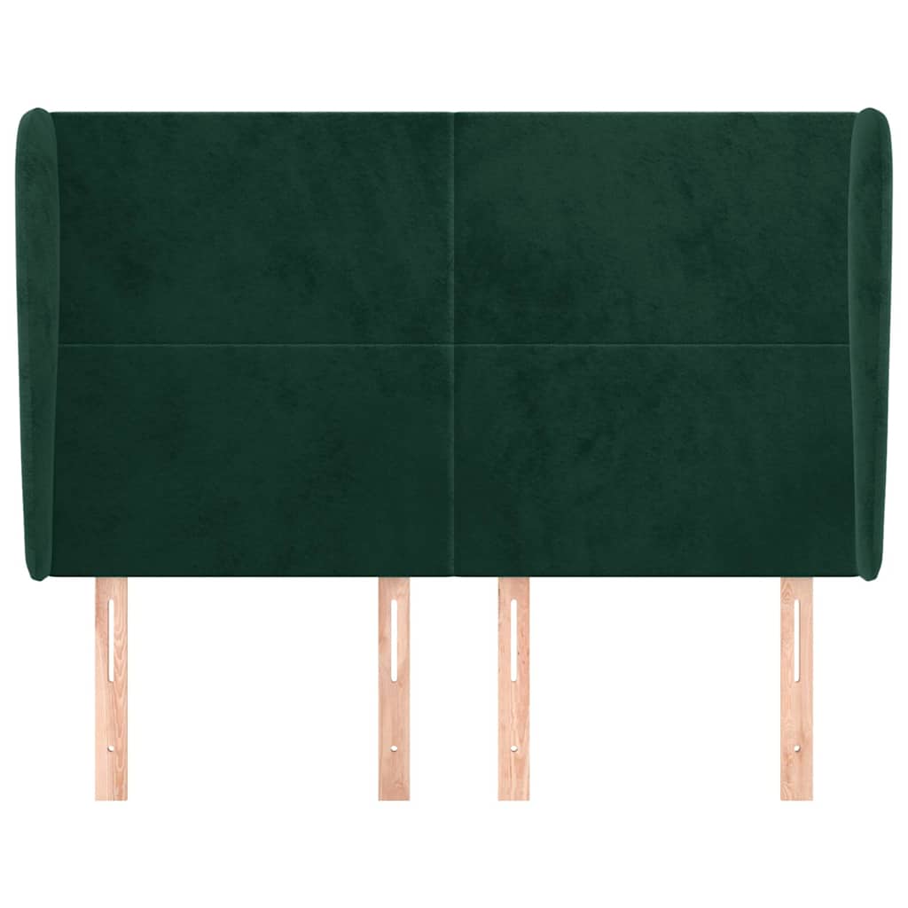 sengegavl med kanter 147x23x118/128 cm fløjl mørkegrøn