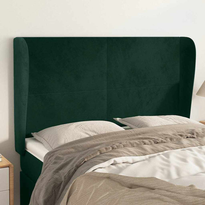 sengegavl med kanter 147x23x118/128 cm fløjl mørkegrøn