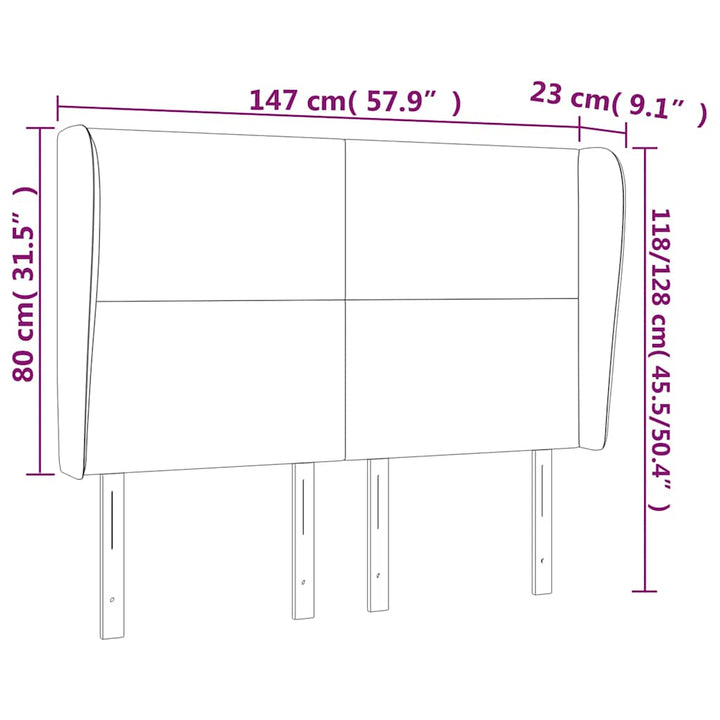 sengegavl med kanter 147x23x118/128 cm fløjl mørkeblå
