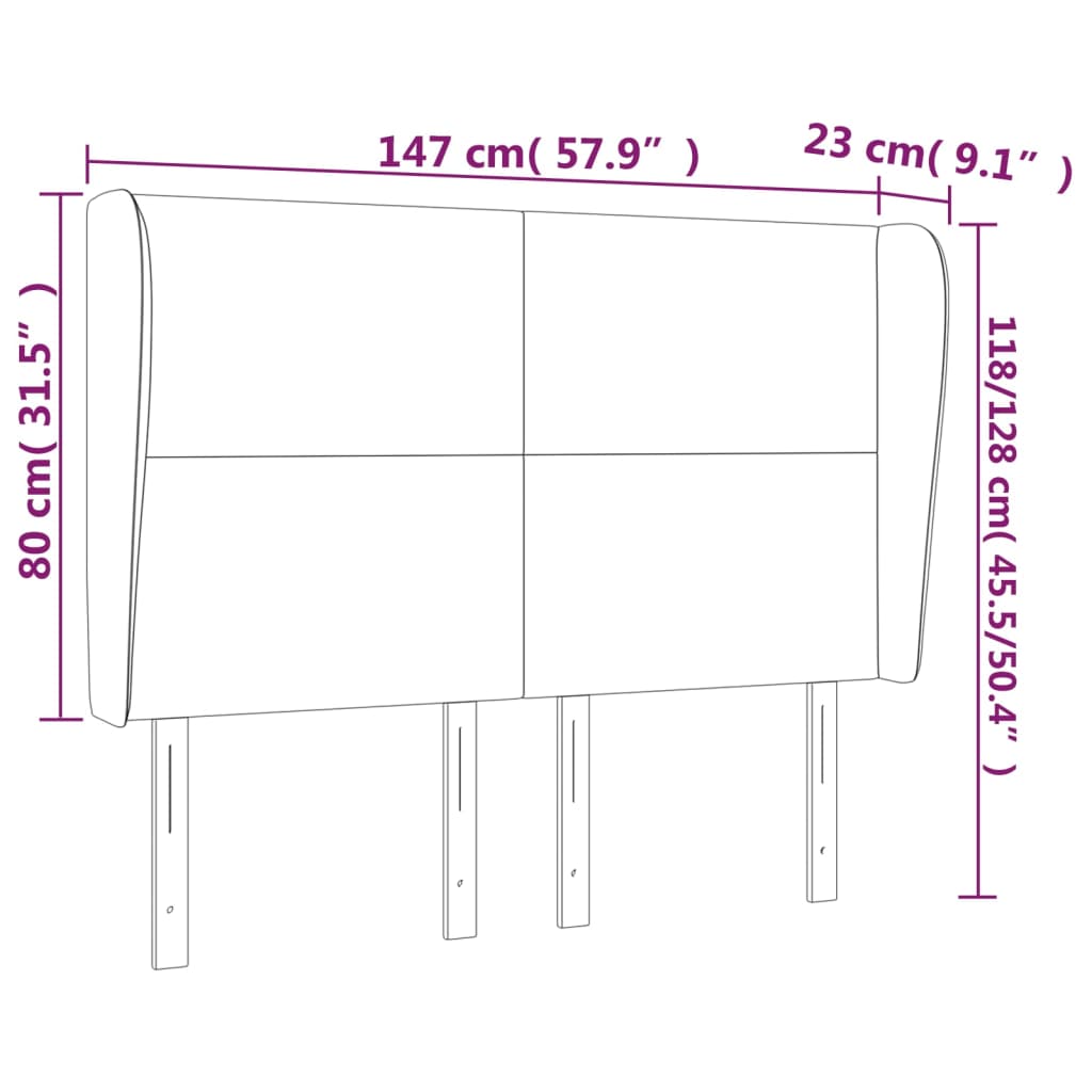 sengegavl med kanter 147x23x118/128 cm fløjl lyserød