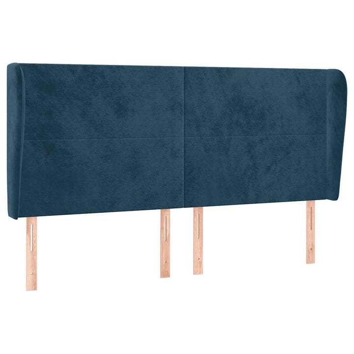 sengegavl med kanter 163x23x118/128 cm fløjl mørkeblå