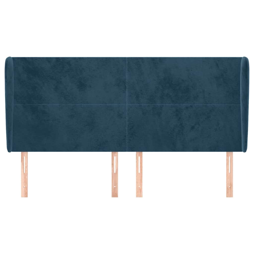 sengegavl med kanter 163x23x118/128 cm fløjl mørkeblå