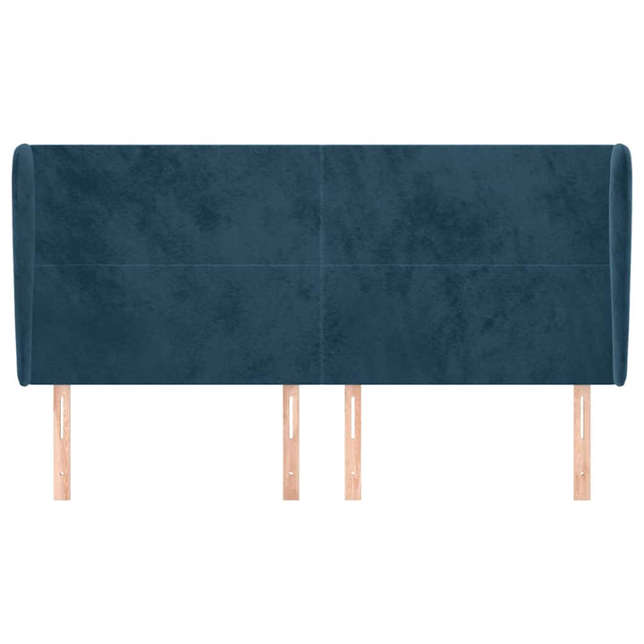 sengegavl med kanter 163x23x118/128 cm fløjl mørkeblå