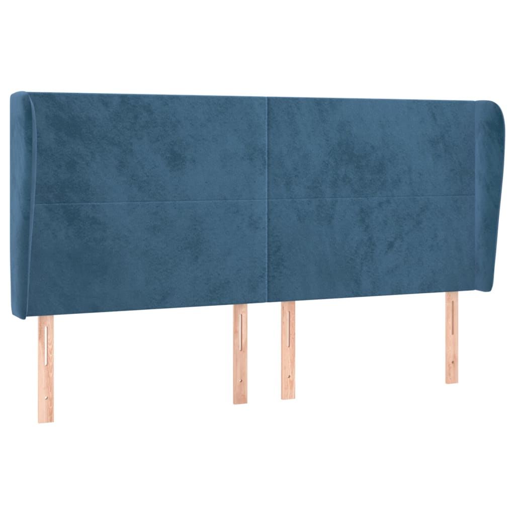 sengegavl med kanter 203x23x118/128 cm fløjl mørkeblå