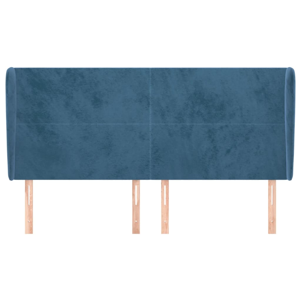 sengegavl med kanter 203x23x118/128 cm fløjl mørkeblå