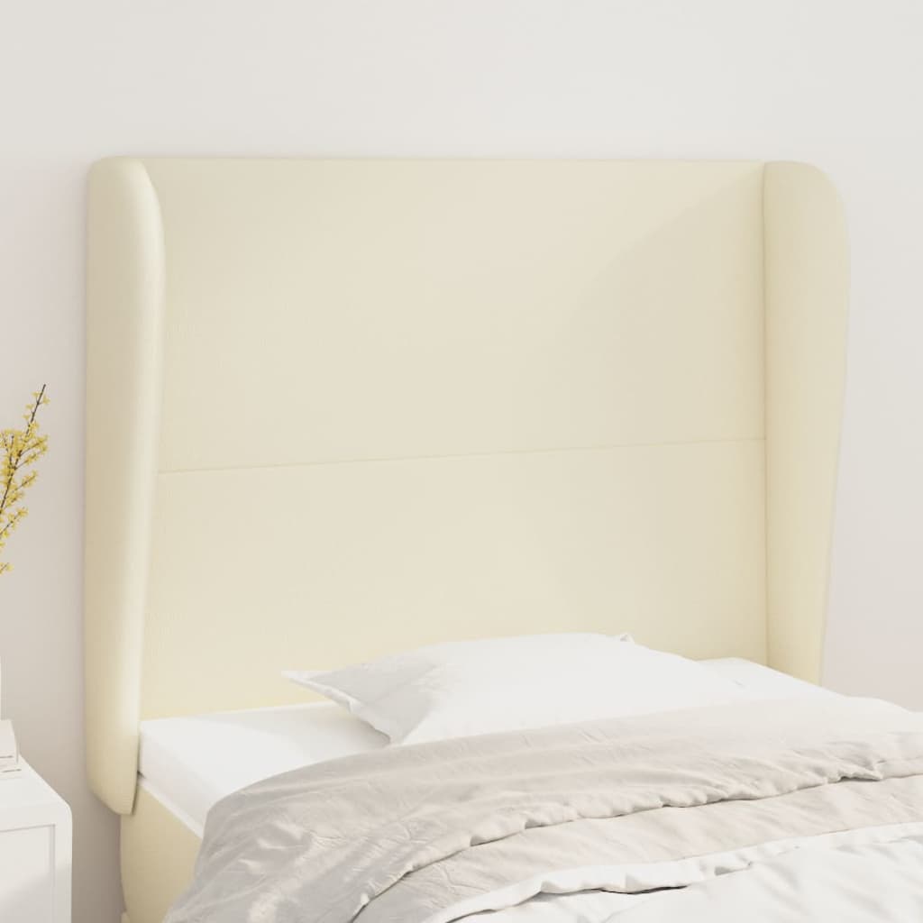 sengegavl med kanter 93x23x118/128 cm kunstlæder cremefarvet
