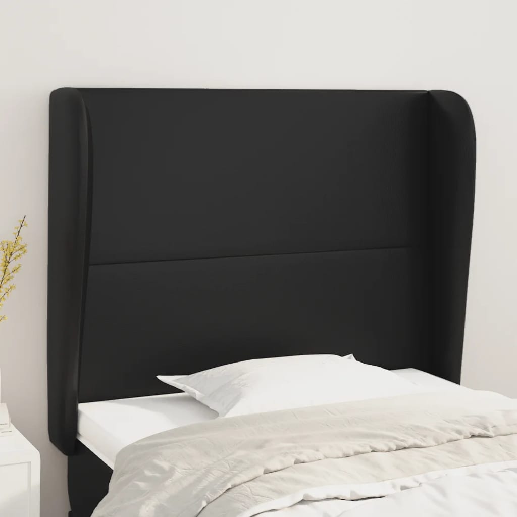 sengegavl med kanter 103x23x118/128 cm kunstlæder sort