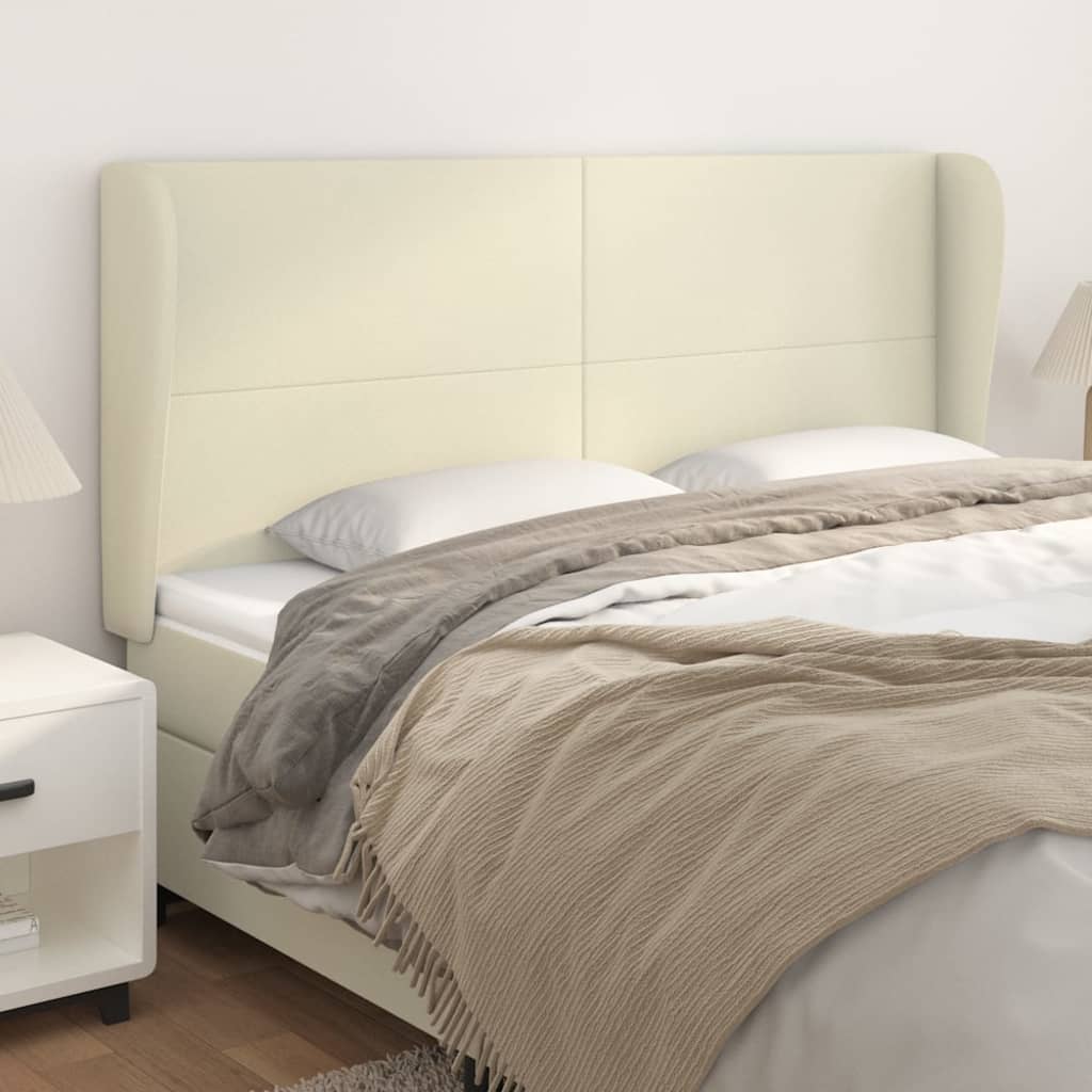 sengegavl med kanter 163x23x118/128 cm kunstlæder cremefarvet