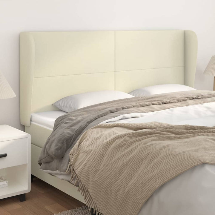 sengegavl med kanter 183x23x118/128 cm kunstlæder cremefarvet