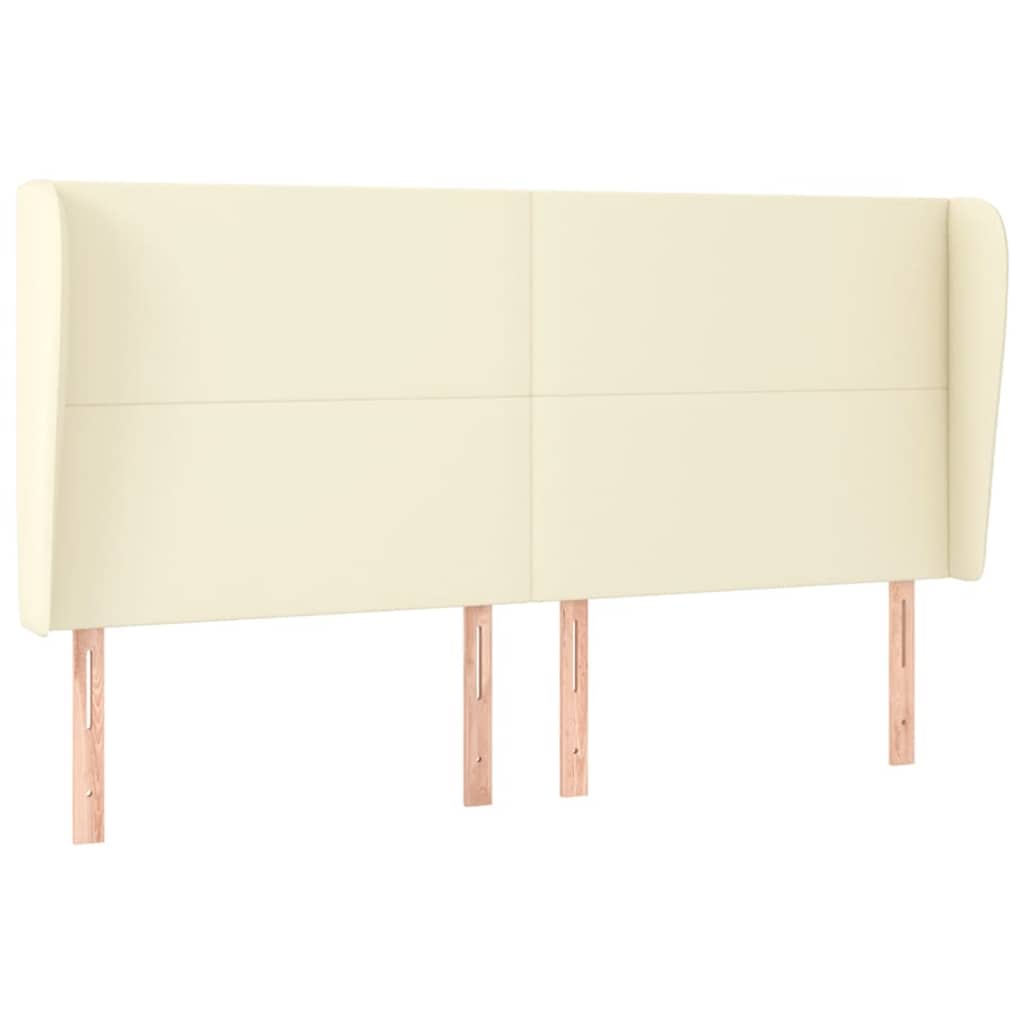 sengegavl med kanter 203x23x118/128 cm kunstlæder cremefarvet