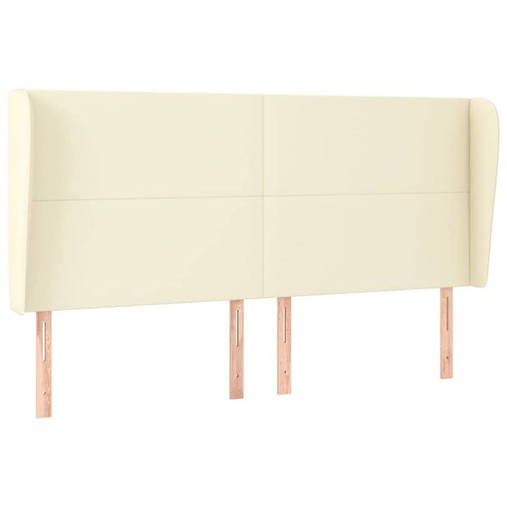 sengegavl med kanter 203x23x118/128 cm kunstlæder cremefarvet