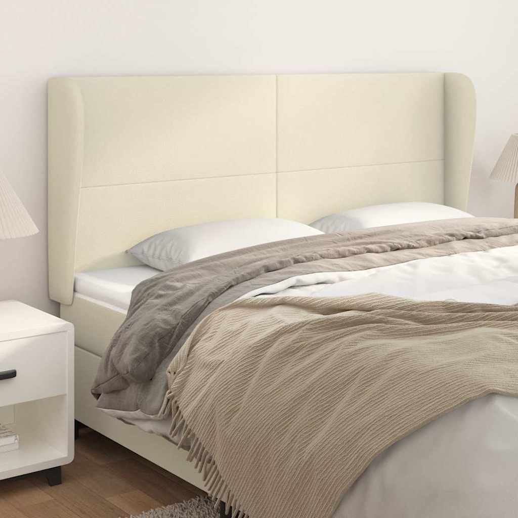 sengegavl med kanter 203x23x118/128 cm kunstlæder cremefarvet