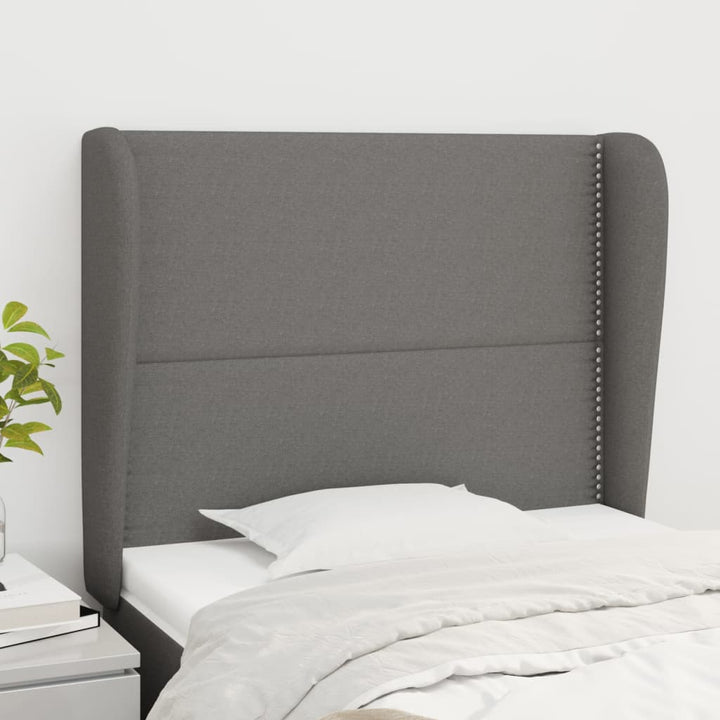 sengegavl med kanter 93x23x118/128 cm stof mørkegrå